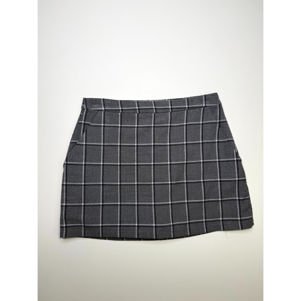 Forever 21 Mini Skirt Womens Small Gray Multi Windowpane Plaid Side Zip Party